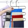 HuaQi S Shape Clothes Pants Hangers Non Slip Closet Storage Organizer Multi Space Saving Hanger for Pants Jeans Belt Tie Scarf Legging (5-Pieces)
