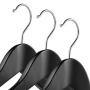 Casafield - 6 Black Wide Shoulder Wooden Suit Hangers - Premium Lotus Wood, Non-Slip Pant Bar & Chrome Swivel Hook for Dress Clothes, Coats, Jackets, Pants, Shirts, Skirts