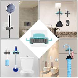 Aiamo Broom Mop Holder, Wall-Mounted Multi-Function Tools Hanger with, Handles Up Diameter to 1.25-Inches (2 PCS Blue)