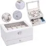 SONGLAN 10 Slot Watch case Mens Watch Storage Boxes Lockable Jewelry Display case with Real Glass top Faux Leather (White)