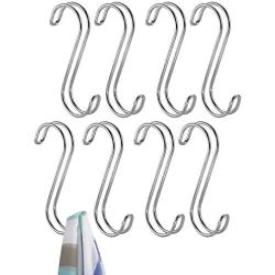 mDesign Metal Wire Over The Rod Hanging Closet Accessory S Hook for Handbags, Belts or Jackets - Snag Free - 8 Pack - Chrome