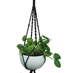 Macrame Plant Hanger & Holder, Hanging Planter 4 Legs Double Deck For 8 inch to 10 inch Two Pots Indoor Outdoor Hanging Planter Hemp Rope 67 Inch with Metal ring (Cotton-Black)