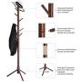 VASAGLE Coat Rack Free Standing with with 8 Hooks, Wood Coat Tree Hall Entryway Stand for Clothes, Hats, Handbags, Umbrella, Solid Wood, Dark Walnut URCR04WN