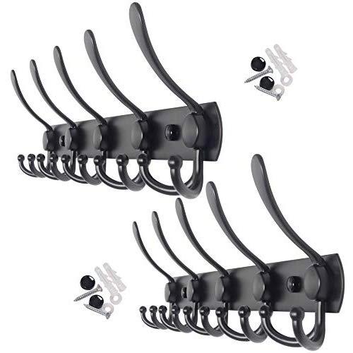 WEBI Coat Rack Wall Mounted,5 Tri Hooks for Hanging,Coat Hook,Hook Rack,Hook Rail,Coat Hanger Wall Mount for Coats,Hats,Towel,Black,2 Packs