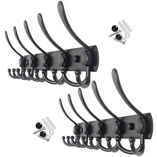 WEBI Coat Rack Wall Mounted,5 Tri Hooks for Hanging,Coat Hook,Hook Rack,Hook Rail,Coat Hanger Wall Mount for Coats,Hats,Towel,Black,2 Packs WEBI Coat Rack Wall Mounted,5 Tri Hooks for Hanging,Coat Hook,Hook Rack,Hook Rail,Coat Hanger Wall Mount for Coats,Hats,Towel,Black,2 Packs