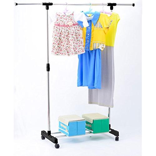 Cypress Shop Portable Single Adjustable Rail Bar Clothing Shelf Rack Garment Rolling Trolley Cart Hanging Cloth Hanger Heavy Duty Open Closet Clothes Storage Organizer Home Furniture