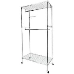 Basic-center 36x18x71 Silver Modern New Standing Closet Organizer Garment Rack Clothes Hanger Home Shelf with Hanger Hook Long Lasting Display Holder Unit Portable