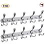 BESy Wall Mounted Coat Hooks Self Adhesive Clothes Robe Hat Rack Rail with 15 Hooks for Bathroom Kitchen Office, Drill Free with Glue or Wall Mount with Screws, Chrome Plated, 2 Packs