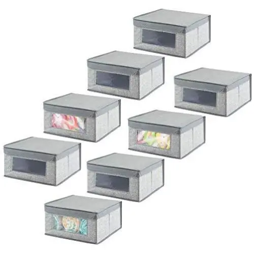 mDesign Soft Stackable Fabric Closet Storage Organizer Holder Boxes - Clear Window, Attached Lid, for Child/Kids Room, Nursery - Textured Print - Small, 8 Pack - Gray mDesign Soft Stackable Fabric Closet Storage Organizer Holder Boxes - Clear Window, Attached Lid, for Child/Kids Room, Nursery - Textured Print - Small, 8 Pack - Gray