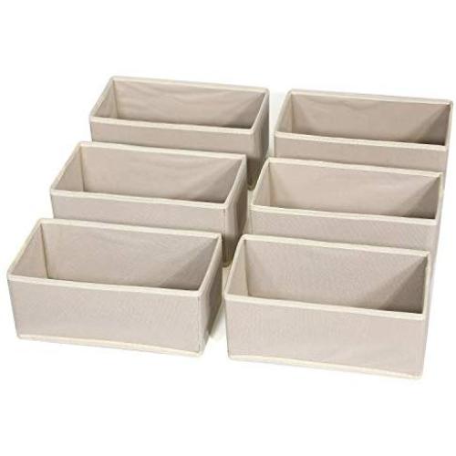 DIOMMELL 6 Pack Foldable Cloth Storage Boxes Closet Dresser Drawer Organizer Fabric Baskets Bins Containers Divider with Drawers for Clothes Underwear Bras Socks Lingerie Clothing,Beige 060