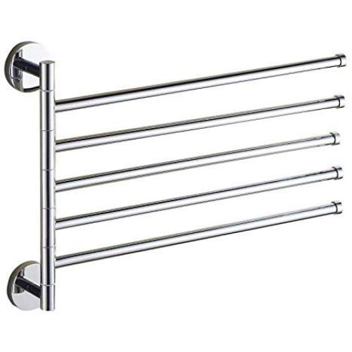 Estrend Swivel Towel Rack Heavy Duty Brass Wall Mounted Swing Towel Bar Holder for Bathroom 5-Arm