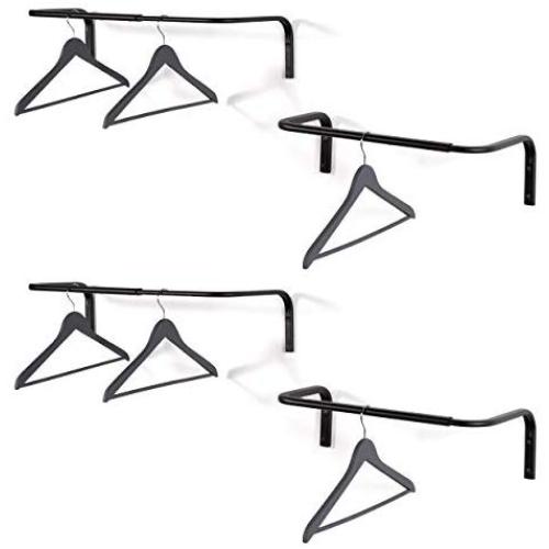 brightmaison Wall Mounted Adjustable Durable Steel Clothes Rack ? Set of 4 ? Drying and Hanging Closet Bar Rail Organizer (Black)