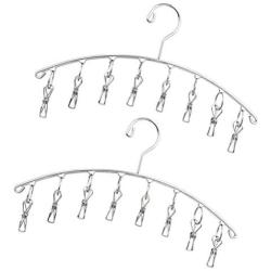 Cabilock Clothes Hanger 2pcs Stainless Steel Arc-Shaped Laundry Hangers with 8 Clips Clothes Drying Rack for Underwears Socks Towels