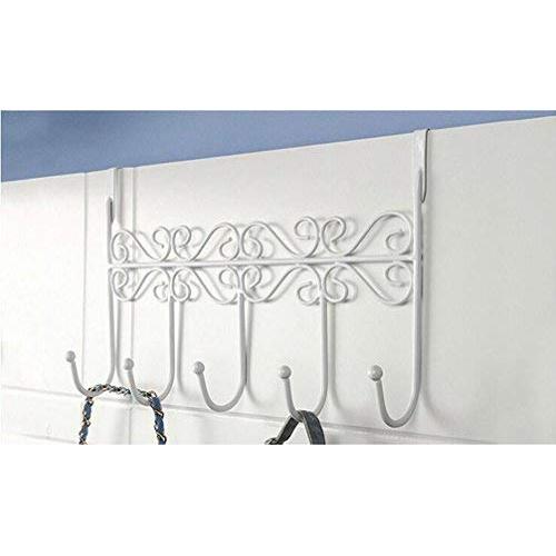 Wowlife Over The Door 5 Hook Rack - Decorative Hanger for Hanging Your Clothes - Coat - Hat Belt - Purse - and More - Stylish Organizer for Your Home or Office (White)