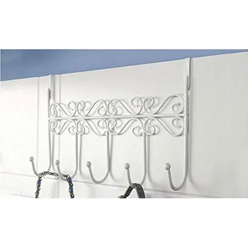 Wowlife Over The Door 5 Hook Rack - Decorative Hanger for Hanging Your Clothes - Coat - Hat Belt - Purse - and More - Stylish Organizer for Your Home or Office (White) Wowlife Over The Door 5 Hook Rack - Decorative Hanger for Hanging Your Clothes - Coat - Hat Belt - Purse - and More - Stylish Organizer for Your Home or Office (White)