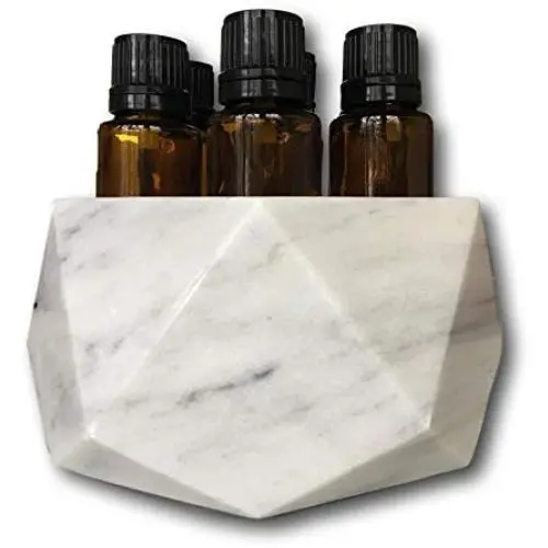 Diamond Stone Essential Oil Holder-100% Stone and Handmade-Decorative Display Case Boxes Holder for 7, 15ml Bottles (Grey Marble)