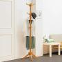 KTOL Modern Bamboo Coat Hall Tree Free Standing, Stable Coat Rack 12 Hooks Floor Clothes Storage Shelves Coat hat Holder for Entryway Hat Hanger-Wood Color 70.9in