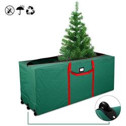 IC ICLOVER Christmas Tree Storage Bag, Extra Large Waterproof Rolling Duffel Box, Fits 6-9 Feet Artificial Disassembled Tree, Dustproof Holiday Decorations Storage Case with Wheels and Handles, Green