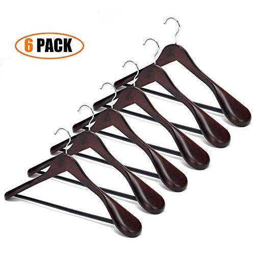 EAZONE Solid Wooden Extra-Wide Shoulder Suit Coat Hangers Wooden Coat Hangers with Non Slip Pants Bar and 360 Swivel Hook Retro Finish, 6-Pack EAZONE Solid Wooden Extra-Wide Shoulder Suit Coat Hangers Wooden Coat Hangers with Non Slip Pants Bar and 360 Swivel Hook Retro Finish, 6-Pack