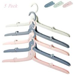 Travel Clothes Hangers - 5Pcs Anti-Slip Grooves Mini Foldable Clothes Drying Rack for Home Camping Indoor Outdoor Skirt Scarves Suits Trousers Pants Shirts Hanger Portable Windproof Easy to Carry