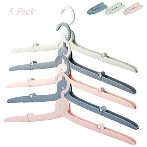 Travel Clothes Hangers - 5Pcs Anti-Slip Grooves Mini Foldable Clothes Drying Rack for Home Camping Indoor Outdoor Skirt Scarves Suits Trousers Pants Shirts Hanger Portable Windproof Easy to Carry