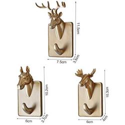 Zhi Jin 2Pc Gold Resin Animals Head Wall Hook Adhesive Door Hanger Decor for Clothes Towels Elephant