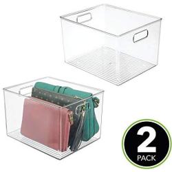 mDesign Plastic Home Storage Basket Bin with Handles for Organizing Closets, Shelves and Cabinets in Bedrooms, Bathrooms, Entryways and Hallways - Store Sweaters, Purses - 8" High, 2 Pack - Clear