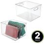 mDesign Plastic Home Storage Basket Bin with Handles for Organizing Closets, Shelves and Cabinets in Bedrooms, Bathrooms, Entryways and Hallways - Store Sweaters, Purses - 8" High, 2 Pack - Clear