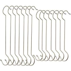 Maydahui 14PCS Extra Long S Shaped Hooks(7PCS 16 inch+7PCS 12 inch) Plant Hanging Hooks Stainless Steel Silver Hanger for Kitchenware Pergola Bird Feeder Flower Basket Indoor Outdoor Uses