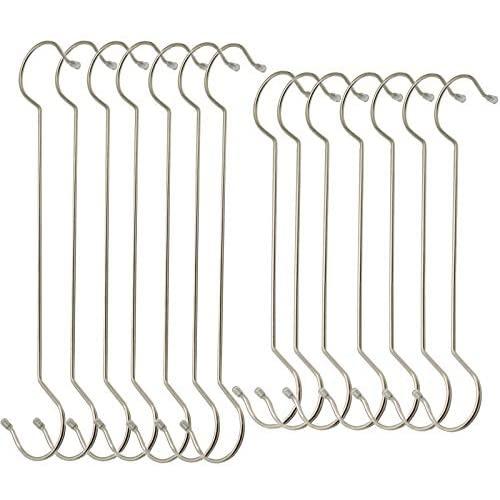 Maydahui 14PCS Extra Long S Shaped Hooks(7PCS 16 inch+7PCS 12 inch) Plant Hanging Hooks Stainless Steel Silver Hanger for Kitchenware Pergola Bird Feeder Flower Basket Indoor Outdoor Uses