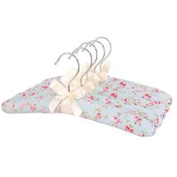 Neoviva Floral Satin Padded Hangers for Kids Anti Slip Fabric Clothes Hangers with Chrome Hook, Pack of 5, Pink Patchwork Floral