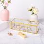 Feyarl Gold Glass Jewelry Trinket Boxes Storage Container Ring Earring Holder Clear Glass Decorative Boxes Beauty Display