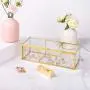 Feyarl Gold Glass Jewelry Trinket Boxes Storage Container Ring Earring Holder Clear Glass Decorative Boxes Beauty Display