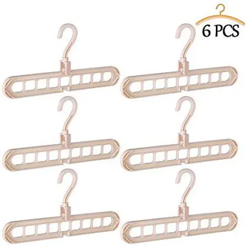 AYOTALL 6 Pack Magic Clothes Hanger 9-Hole Hanger Multifunctional Heavy Duty Plastic Magic Hook Rotatable Space Saving Storage Organizer for Wrinkle-Free Shirts, Pants, and Coats - Beige