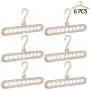 AYOTALL 6 Pack Magic Clothes Hanger 9-Hole Hanger Multifunctional Heavy Duty Plastic Magic Hook Rotatable Space Saving Storage Organizer for Wrinkle-Free Shirts, Pants, and Coats - Beige