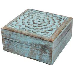 Stonebriar Vintage Worn Blue Floral Wooden Keepsake Boxes with Hinged Lid, Storage for Trinkets and Memorabilia, Decorative Jewelry Holder, Gift Idea for Birthdays, Christmas, Weddings, or Any Occasion