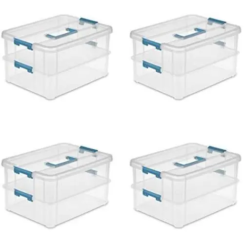 Sterilite 14228604 Stack & Carry 2 Layer Handle Box, Clear Base with Colored Handle and Latches, 4-Pack Sterilite 14228604 Stack & Carry 2 Layer Handle Box, Clear Base with Colored Handle and Latches, 4-Pack