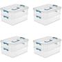 Sterilite 14228604 Stack & Carry 2 Layer Handle Box, Clear Base with Colored Handle and Latches, 4-Pack