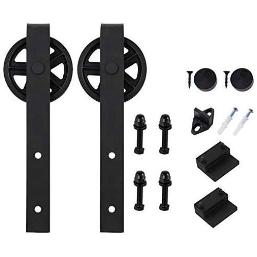ZEKOO Antique Rustic Style Sliding Aluminum Barn Door Hardware Black Steel Rollers Hanger (Big Wheel-Style)