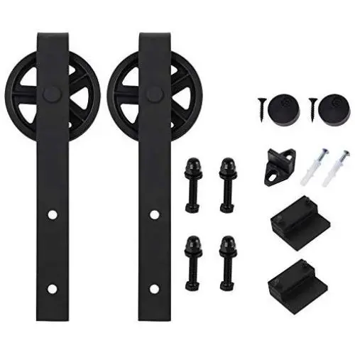ZEKOO Antique Rustic Style Sliding Aluminum Barn Door Hardware Black Steel Rollers Hanger (Big Wheel-Style)