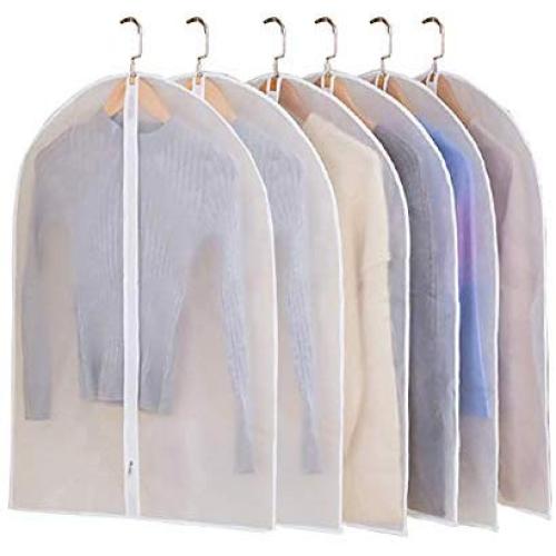 JIESMART Hanging Garment Bag Lightweight Suit Bags Anti-Moth (Set of 6) with Sturdy Full Zipper for Closet Storage and Travel,Clear Plastic Cover for Clothes Storage Suits Dress (24X32-6pcs)