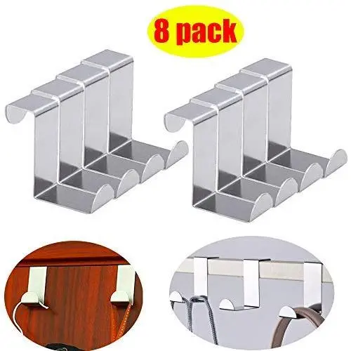 8pack Z-shaped Over Door Hangers Stainless Steel Over Door Hooks Cabinet Draw Clothes Coat Hat Towel Pants Jeans Hanger, Heavy Duty Hanging Organizer Racks for Bathroom Bedroom Kitchen Washroom Office