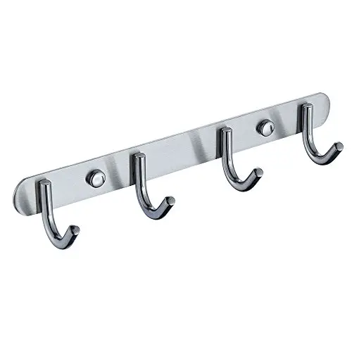 Mellewell Towel Hook Rail Coat Rack 10.7 inches with 4 Heavy Duty Hooks, Strong Bathroom Kitchen Organizer Wall Hanger Hooks, Brushed Stainless Steel, 08001HK04 Mellewell Towel Hook Rail Coat Rack 10.7 inches with 4 Heavy Duty Hooks, Strong Bathroom Kitchen Organizer Wall Hanger Hooks, Brushed Stainless Steel, 08001HK04