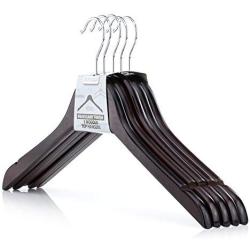 HANGERWORLD 20 Mahogany 17.7inch Wooden Notched Coat Clothes Garment Top Hangers Metal Swivel Hook