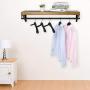 Wall Mounted Wood & Metal Floating Shelf w/Garment Hanger Rod, Decorative Retail Clothing Rack, Brown