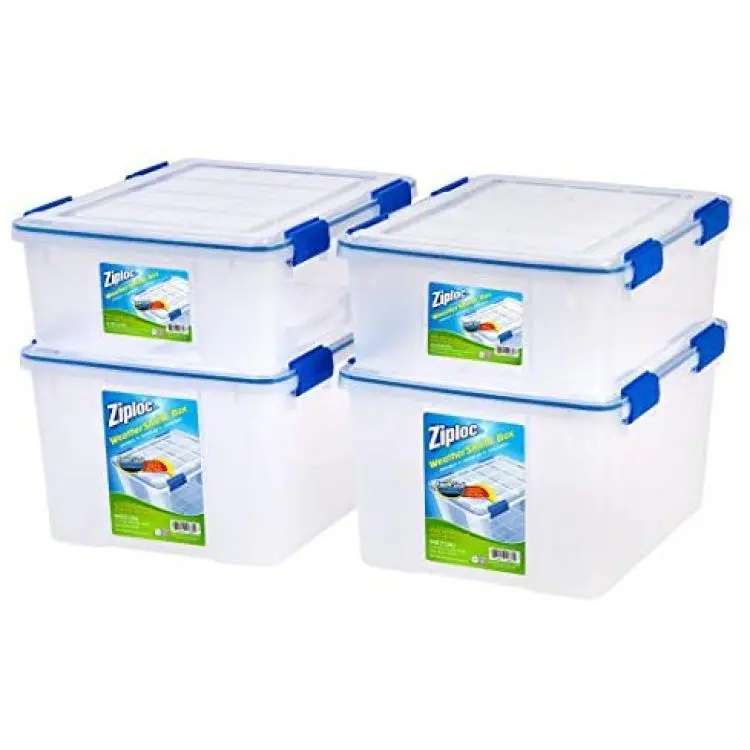 Ziploc WeatherShield 26.5 and 44 Quart Storage Box, 4 Pack, Clear