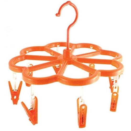 uxcell Plastic Flower Design Frame 8 Clips Laundry Clothes Hanger Orange