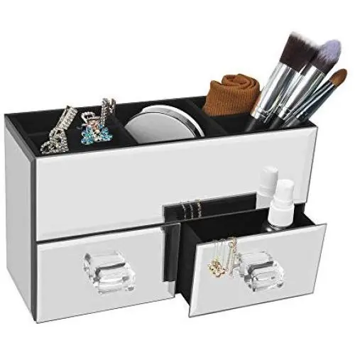 Meetart Home Deluxe Silver Mirror Boxes Organizer Modern Storage For Cosmetic Makeup And Woman Jewelry 2 Drawer Tiered