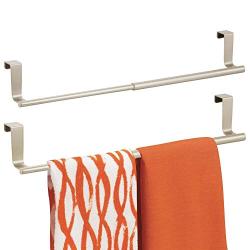 mDesign Adjustable, Expandable Kitchen Over Cabinet Towel Bar Rack - Hang on Inside or Outside of Doors, Storage for Hand, Dish, Tea Towels - 9.25" to 17" Wide, 2 Pack - Satin