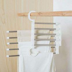 Rose-House clothes hangers ABS Stainless Steel Cloth Storage Rack Multifunction Dual Hooks 5 Ways Pants Trousers Hanger Rack Black Save Space,White